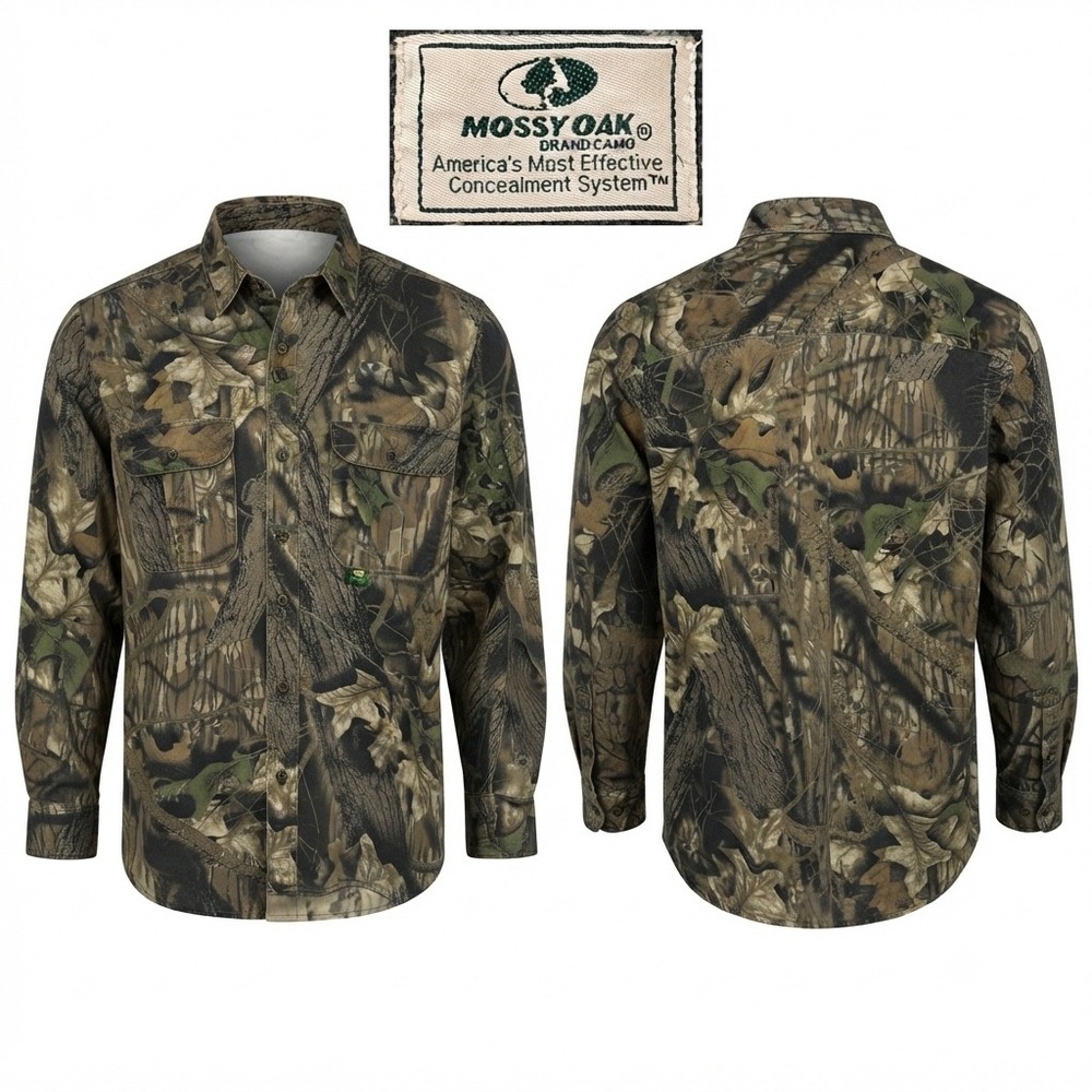 VTG Mossy Oak Mens M/L Break-up Bottomland Camo Button Hunting Shirt Long Sleeve